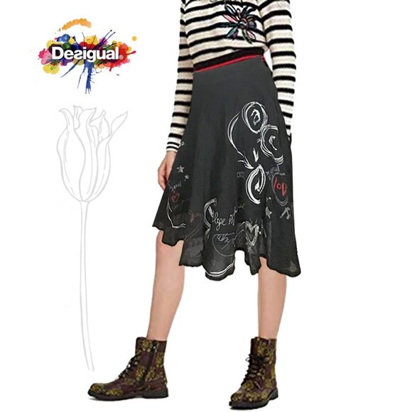 Desigual Black Embroidered Skirt - Picture 1 of 10